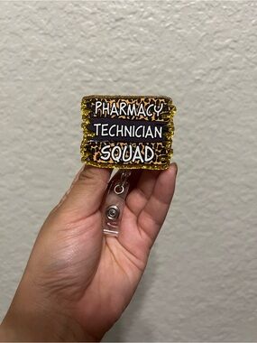 Pharmacy Technician Squad Badge Reel - Leopard Print Gold Glitter